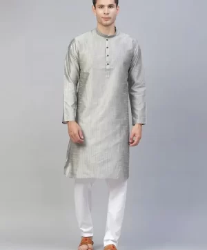 Men Grey Thread Work Kurta