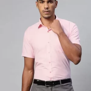 Men Pink Solid Spread Collar Formal Shirt