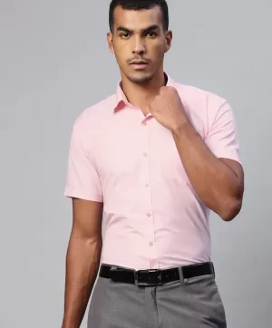 Men Pink Solid Spread Collar Formal Shirt