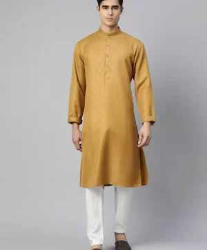 Men Tan Coloured Ethnic Motifs Straight Kurta