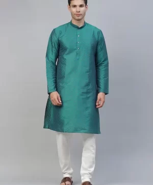 Men Teal Ethnic Motifs Straight Kurta