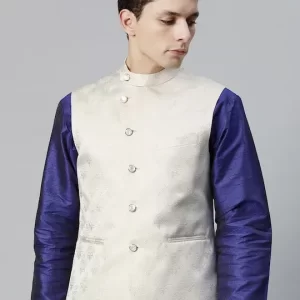 Men Woven Design Jaquard Silk Nehru Jacket