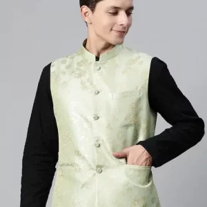 Men Woven Design Jaquard Silk Nehru Jacket