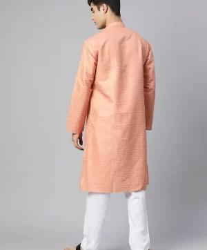 Peach-coloured solid Kurta with Pyjamas