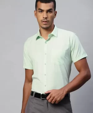 Men Sea Green Solid Spread Collar Formal Shirt