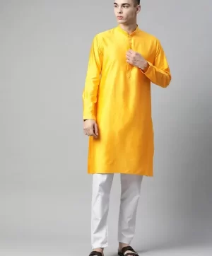 Men Yellow Regular Kurta with Pyjamas